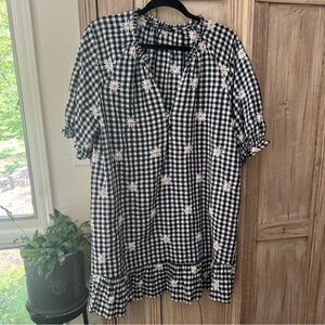 Zara Black and White Gingham Dress with Sunflower Details